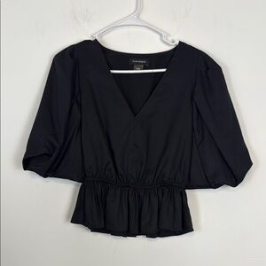 CLUB MONACO Waisted, Balloon Sleeve Top. Black. Women's Size XS. Cropped. Peplum